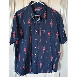 Chaps Ralph Lauren Mens Lg Blue With Lobsters Short Sleeve Full Button Shirt